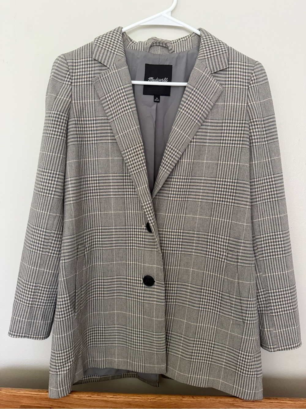 Madewell Grey Glen Plaid Single-Breasted Blazer